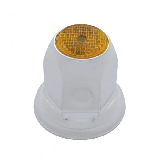 33mm X 2" Chrome Steel Reflector Nut Cover With Flange - Amber