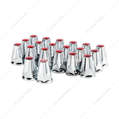 Chrome Plastic Nut Covers With Flange - Push-On -33mm X 2-3/4" (20-Pack)-Red Reflector
