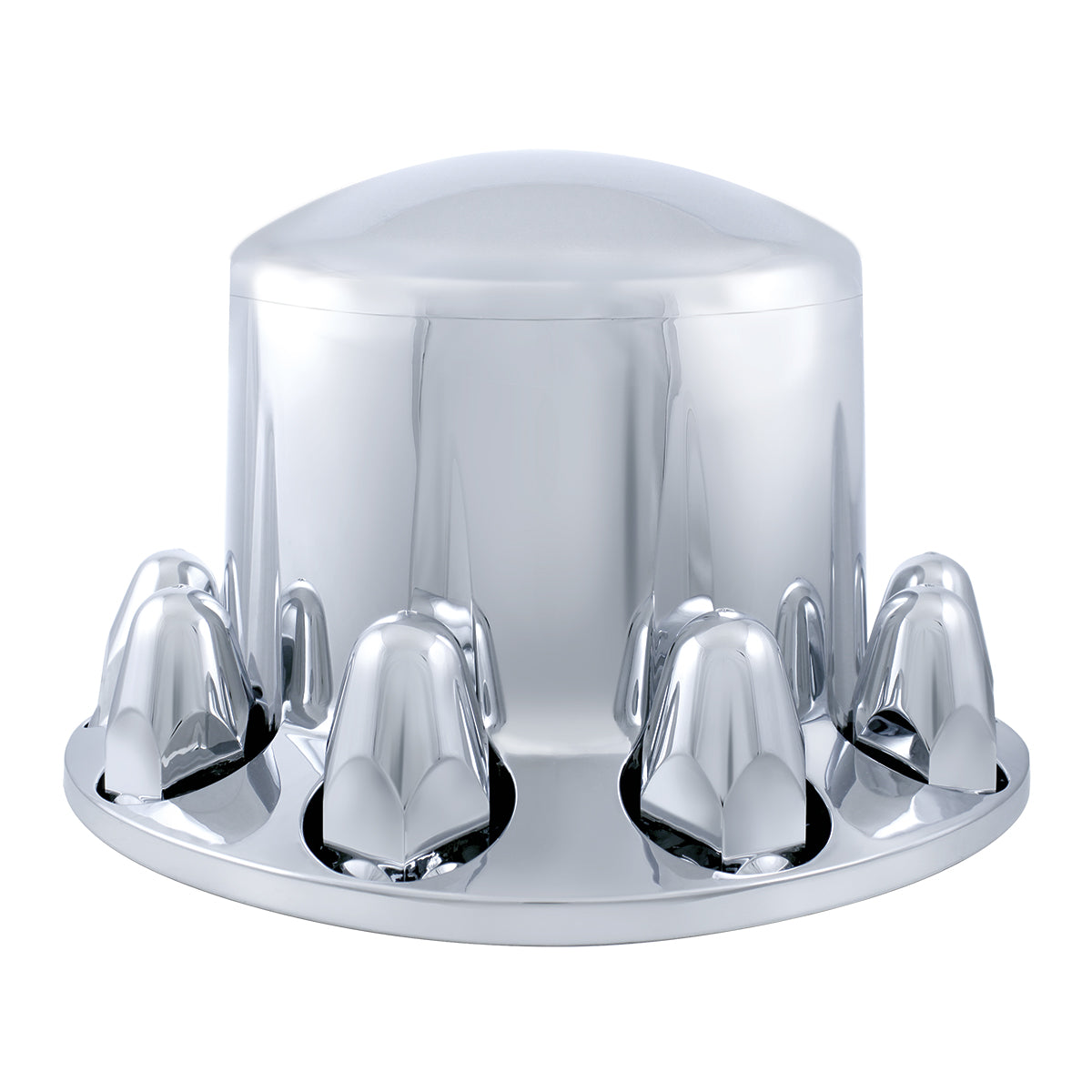 Dome Rear Axle Cover With 1-1/2" Push-On Standard Nut Covers - Chrome