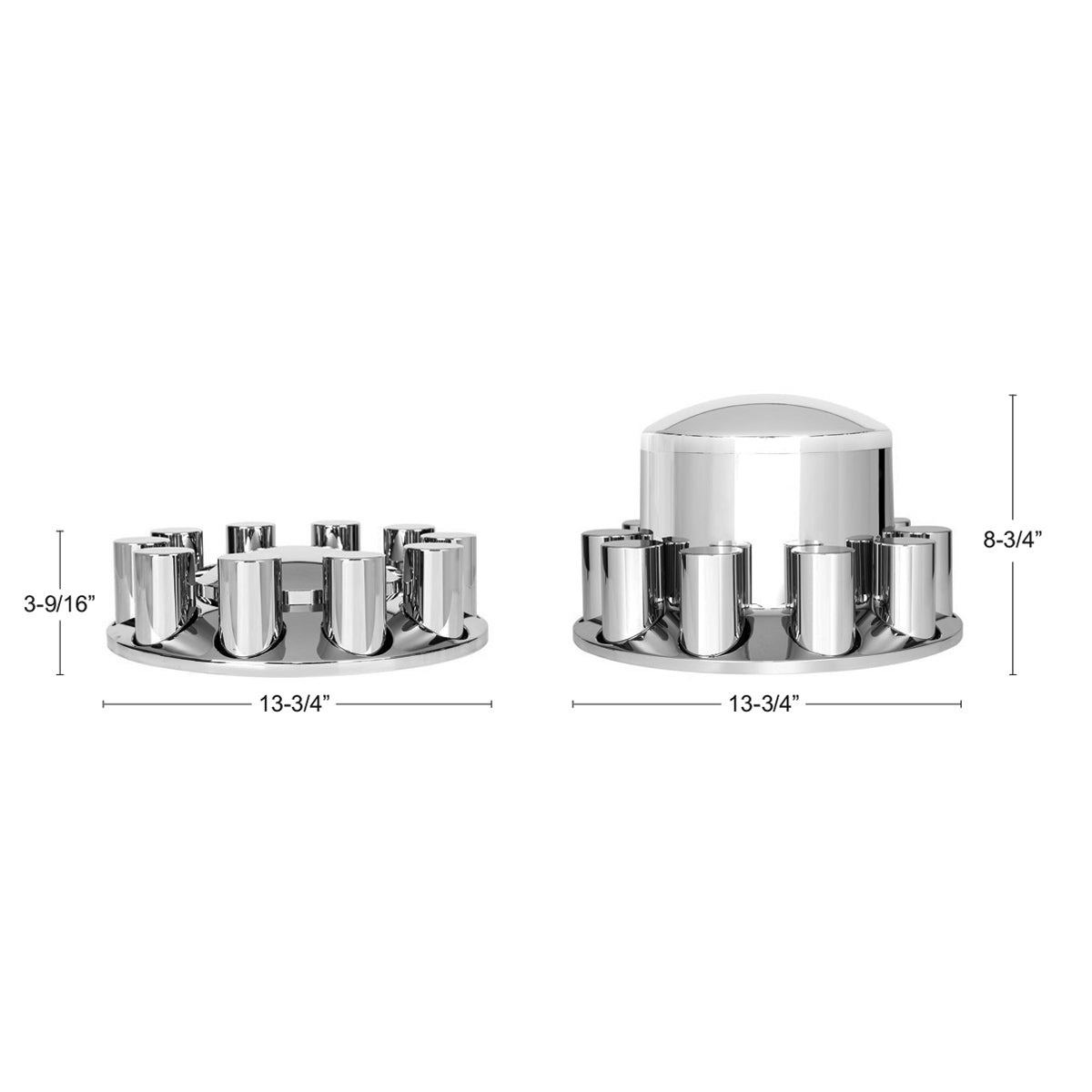 Dome Axle Cover Combo Kit With 33mm Cylinder Thread-On Nut Covers - Chrome