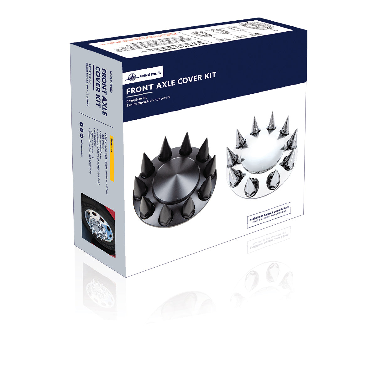 Pointed Front Axle Cover With 33mm Spike Thread-On Nut Covers - Matte Black