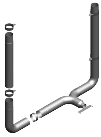 Peterbilt Old School 5" Lower Exhaust Kit Long Drop 90 Elbows Solid Y Pipe 52" Spools