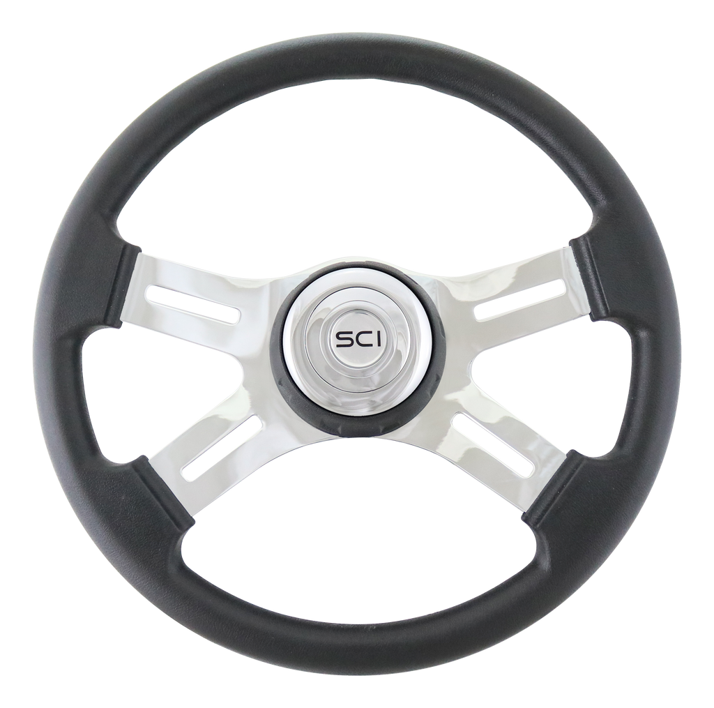 16" Classic Black Polyurethane Steering Wheel With Chrome Horn Button