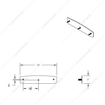 304 Stainless Standard Bottom Mud Flap Plate - Welded Stud - 3" X 14"