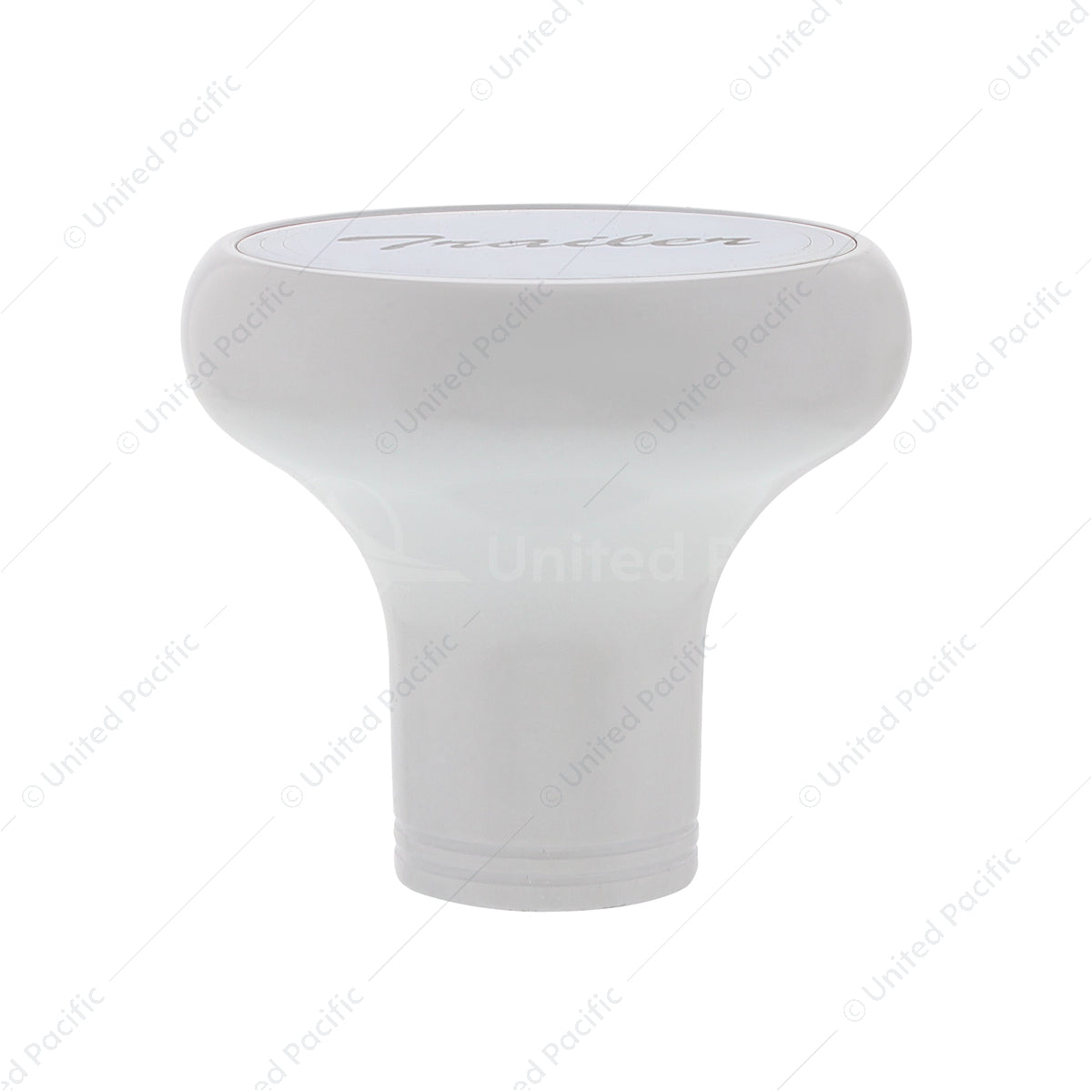 Pearl White Deluxe Aluminum Screw-On Air Valve Knob With Stainless "Trailer" Plaque