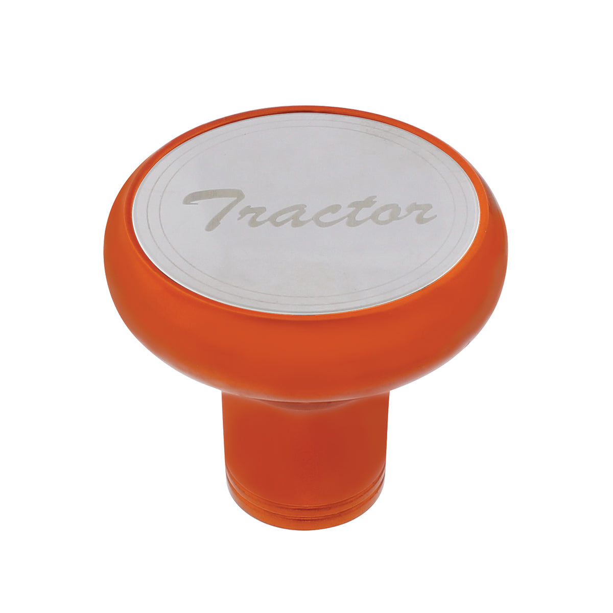Deluxe Aluminum Screw-On Air Valve Knob with Stainless Tractor Plaque - Cadmium Orange