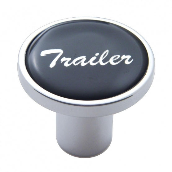 Aluminum Screw-On Air Valve with Glossy "Trailer" Script Sticker - Black Sticker