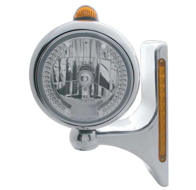 Peterbilt Headlight Bracket with Amber LED/Clear Lens (Pair)