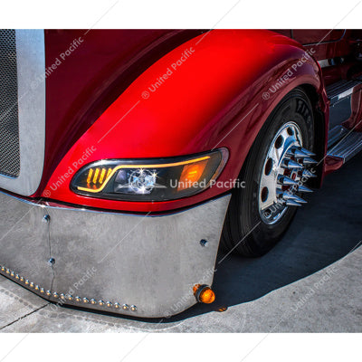 Black LED Headlight With LED Turn, Position, & DRL For Peterbilt 386 (2005-2015) & 387 (1999-2010)- Passenger