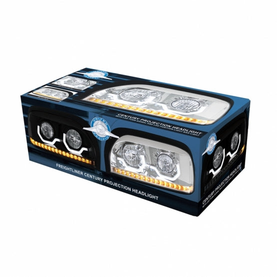 Chrome Projection Headlight With LED Turn Signal & Light Bar For Freightliner Century - Driver