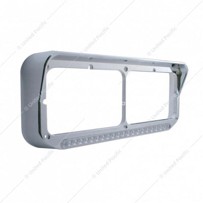 CHROME RECTANGULAR DUAL HEADLIGHT BEZEL WITH VISOR & 19 LED LIGHT BAR - AMBER LED/CLEAR LENS * S.O *