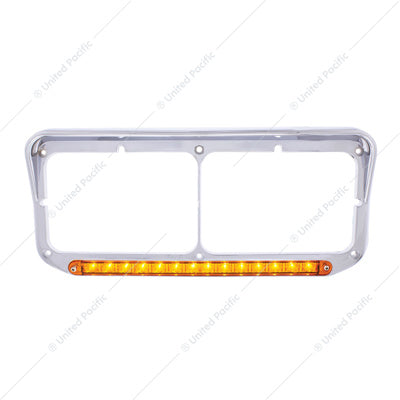 Chrome Rectangular Dual Headlight Bezel With Visor - Amber LED/Amber Lens- 14 LED