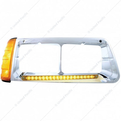 19 LED Headlight Bezel With Turn Signal For 1989-2009 Freightliner FLD - Passenger - Amber LED/Amber Lens