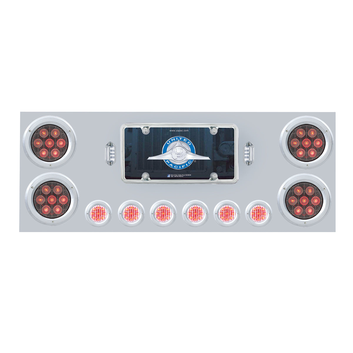 United Pacific Rear Center Panel - Stainless Steel w/ Red/Clear LEDs & Bezel