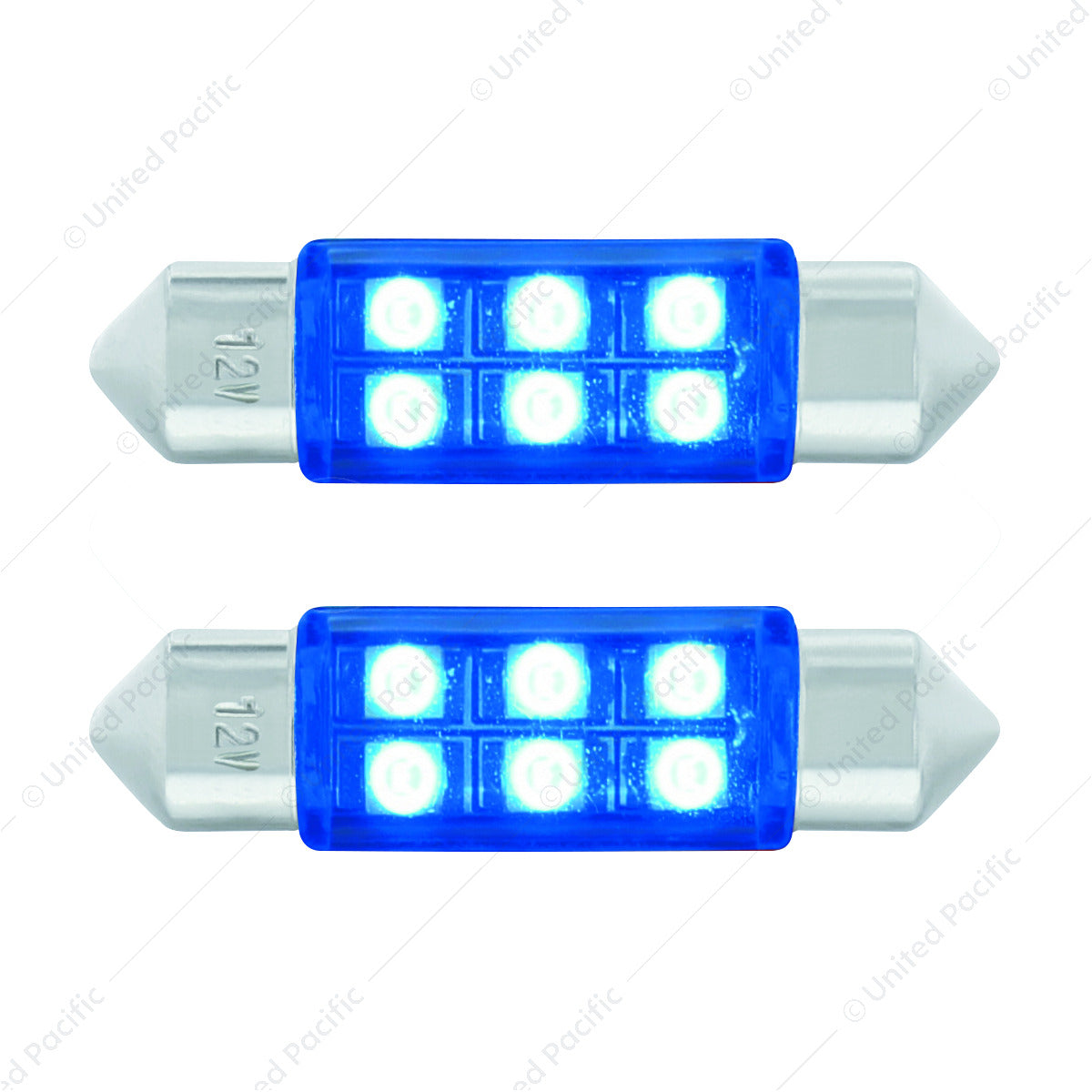 6 SMD High Power Micro LED 6418/6461-36mm Dome Light Bulb - Blue (2-Pack)