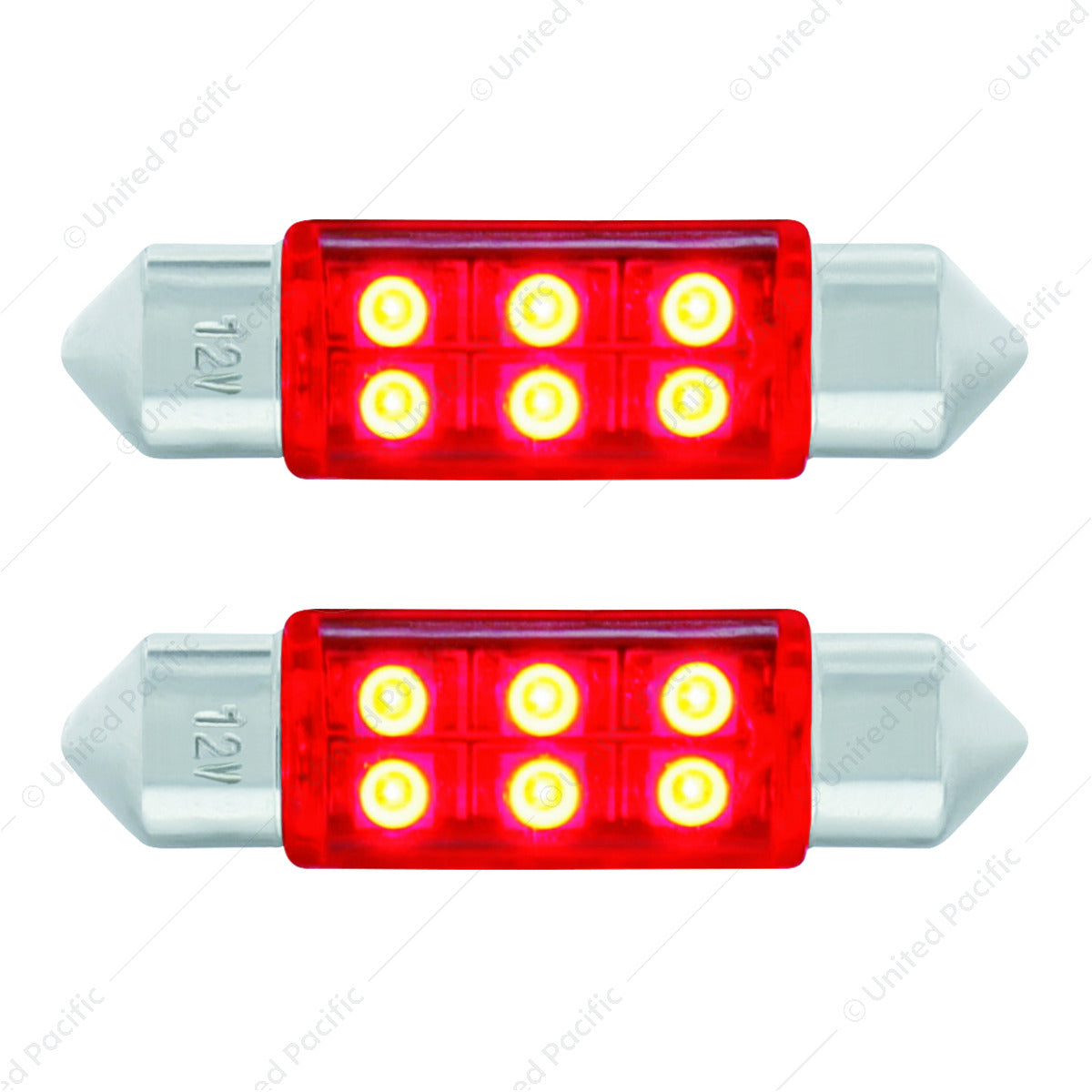 6 SMD High Power Micro LED 6418/6461-36mm Dome Light Bulb - Red (2-Pack)