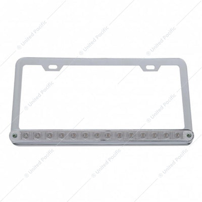 CHROME LICENSE PLATE FRAME WITH 14 LED 12" LIGHT BAR - RED LED/CLEAR LENS