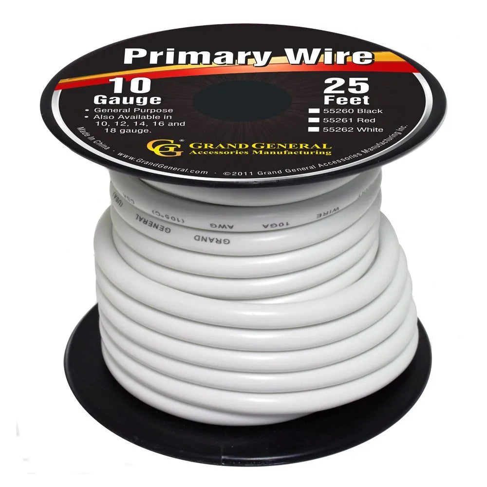 Primary Wire 10 Gauge- White 25 ft
