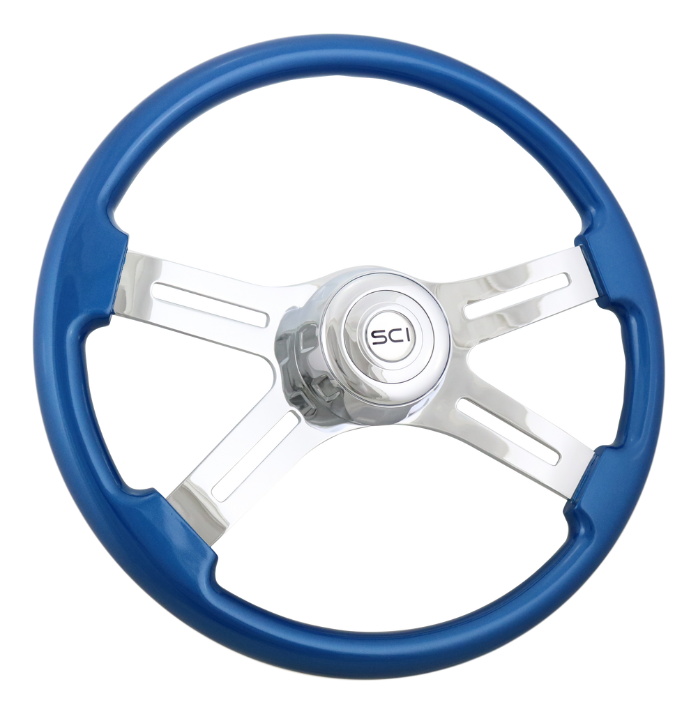 18" Classic Blue Wood 4 Spoke Steering Wheel
