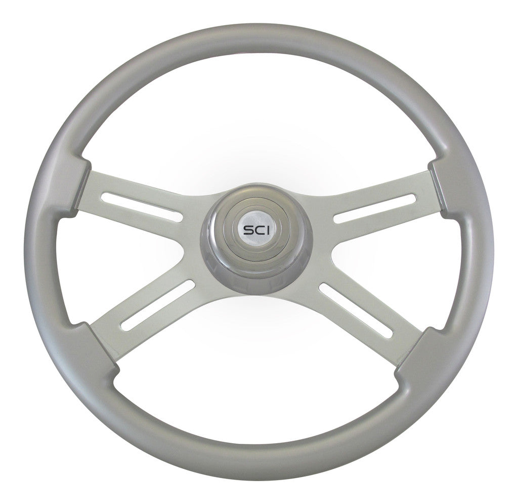 18" Classic Silver Wood 4 Spoke Steering Wheel