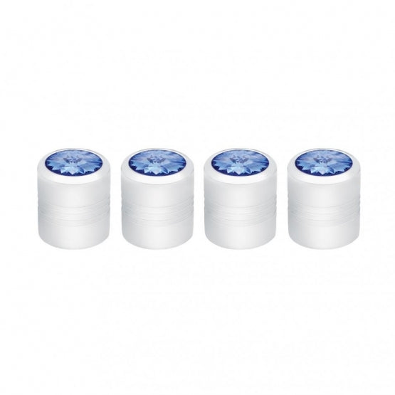 Chrome Round Valve Caps with Blue Crystal - 4 Pack