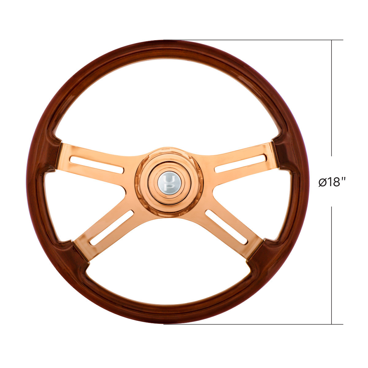 18" Rose Gold 4 Spoke Steering Wheel With Horn Button & Bezel-Wood Grain