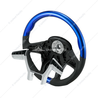 18" YourGrip Leather & Wood Indigo Blue Candy Color Steering Wheel-For PB 579 & KW T680