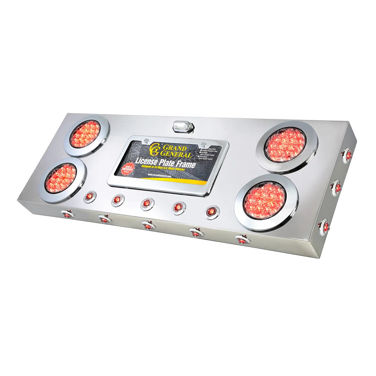 STAINLESS STEEL REAR CENTER LIGHT PANEL WITH 4″ & 1″ DUAL FUNCTION LEDS, LICENSE PLATE AND UNDER GLOW EFFECT