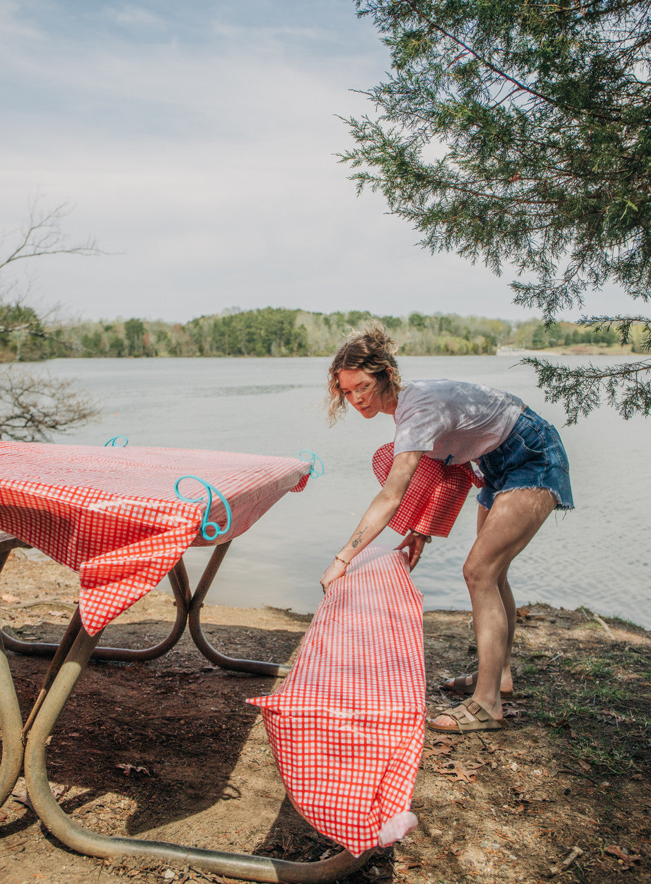 Tablecloth with Bench Cover Set Red/White
