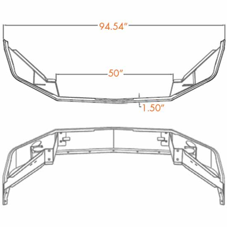 16 Inch Chrome Wrap Around Bumper, 10 Gauge W/ Tow Holes For Peterbilt 587