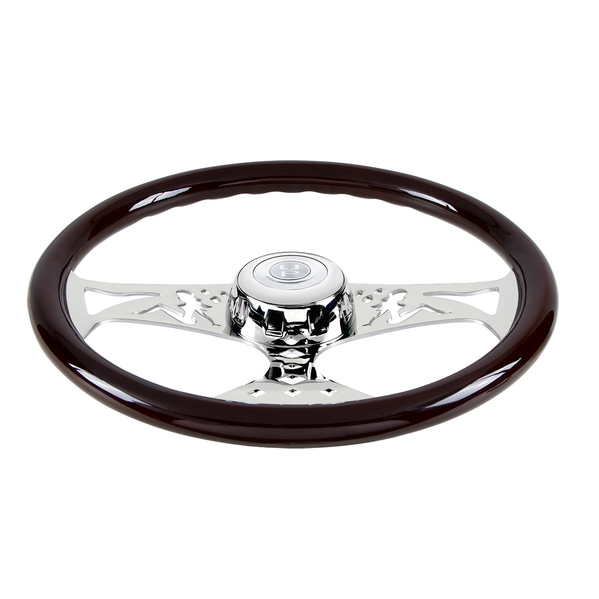 18" Steering Wheel with Chrome Horn Bezel and Horn Button - Woodgrain