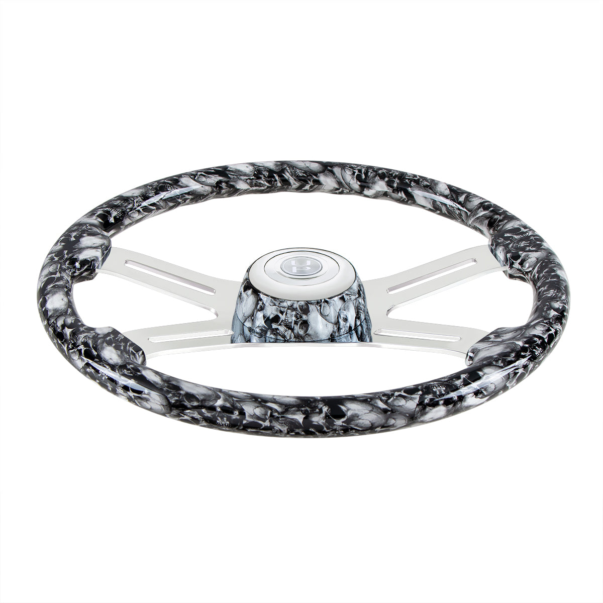 United Pacific 18" Skull Steering Wheel - 4-Spoke w/ Matching Skull Horn Bezel