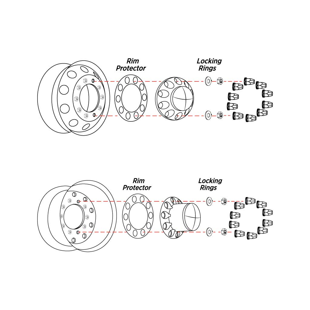 Chrome Plastic Front & Rear Hub Cover Kit with Push-On Nut Covers