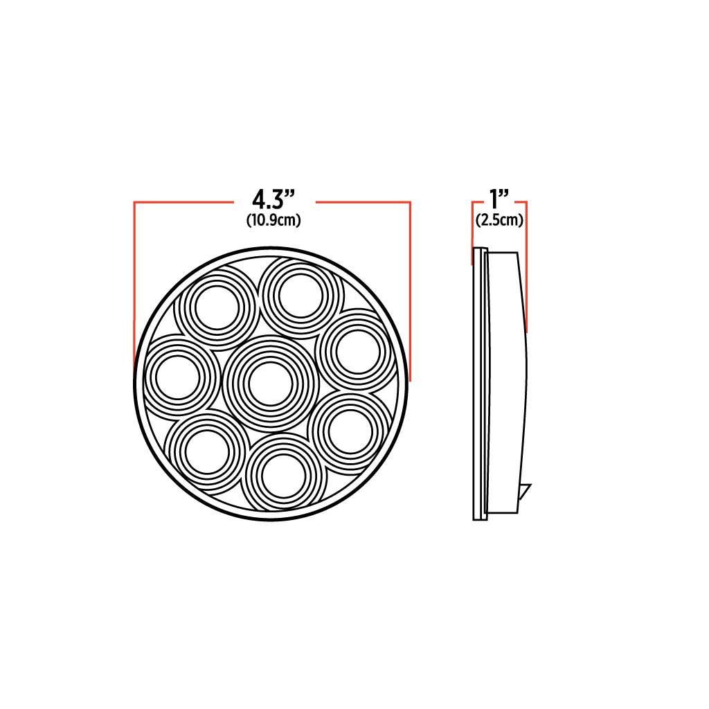 4″ Red Stop, Turn & Tail Round LED Light – 8 Diodes | Lock Connector Adapter