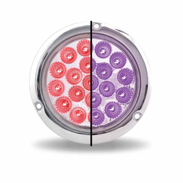 4" Red Stop, Turn & Tail to Purple Auxiliary Round Flange Mount LED Light – 19 Diodes