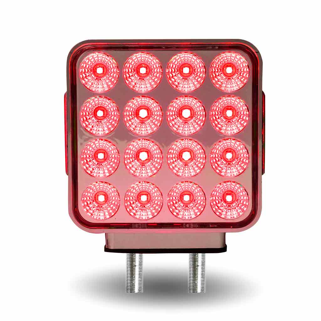 Amber/Red Turn & Marker to Green Auxiliary Square Reflector Double Face LED Light – Double Post | 38 Diodes | Clear Lens