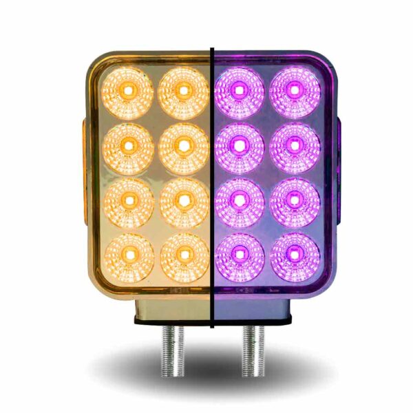 Amber/Red Turn & Marker to Purple Auxiliary Square Reflector Double Face LED Light – Double Post | 38 Diodes | Clear Lens