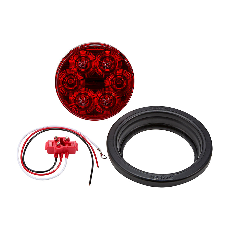 4" Round Red Lightning Series Kit Stop/Turn/Tail Kit with Grommet & Right Angle Plug