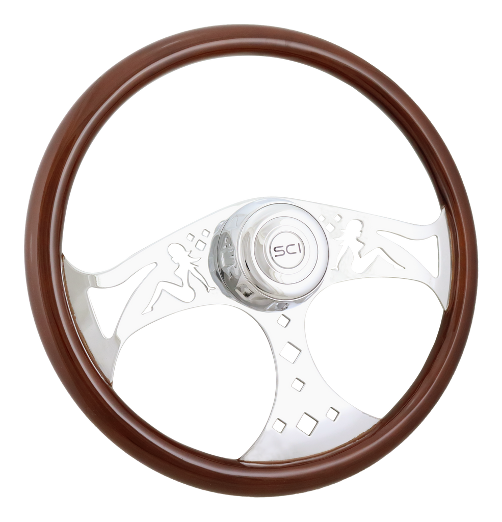 18" Wood Rim Mud Flap Girl Steering Wheel