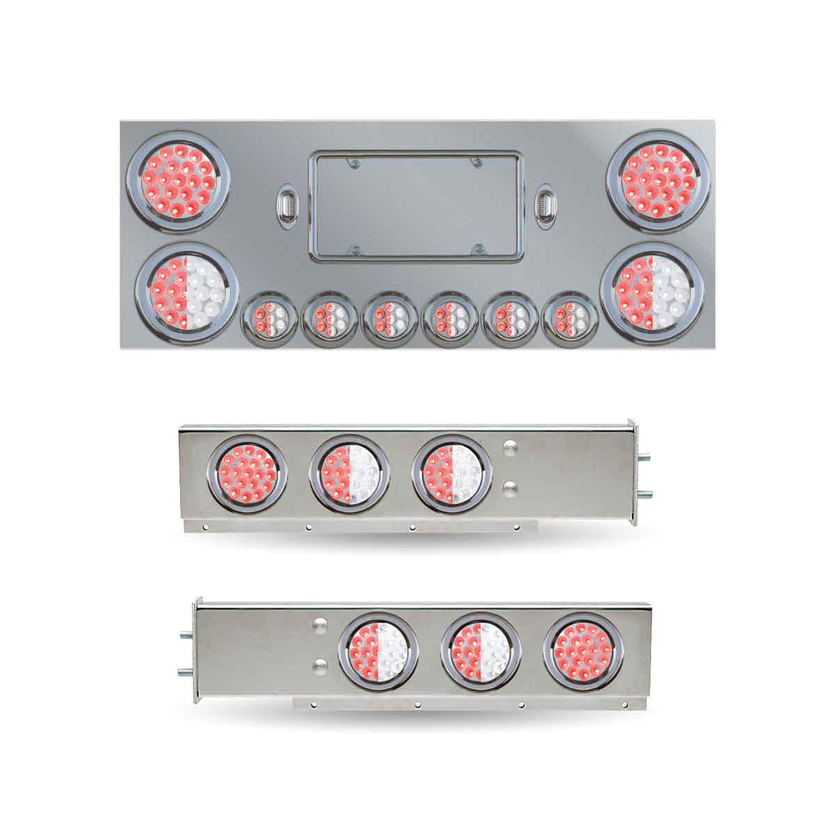 Stainless Steel Rear Center Panel & Spring-Loaded Light Bar Kit with 4" & 2" Red/Clear LED
