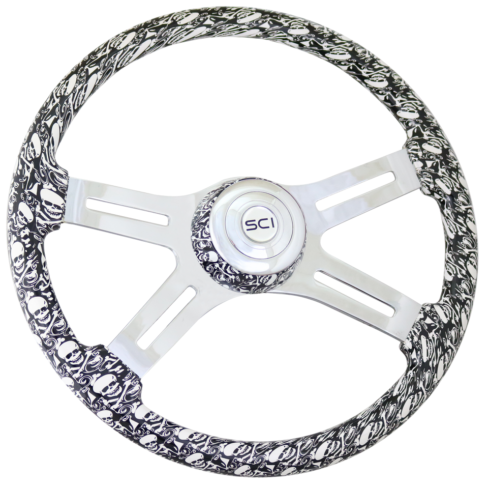 18" White Skulls Steering Wheel