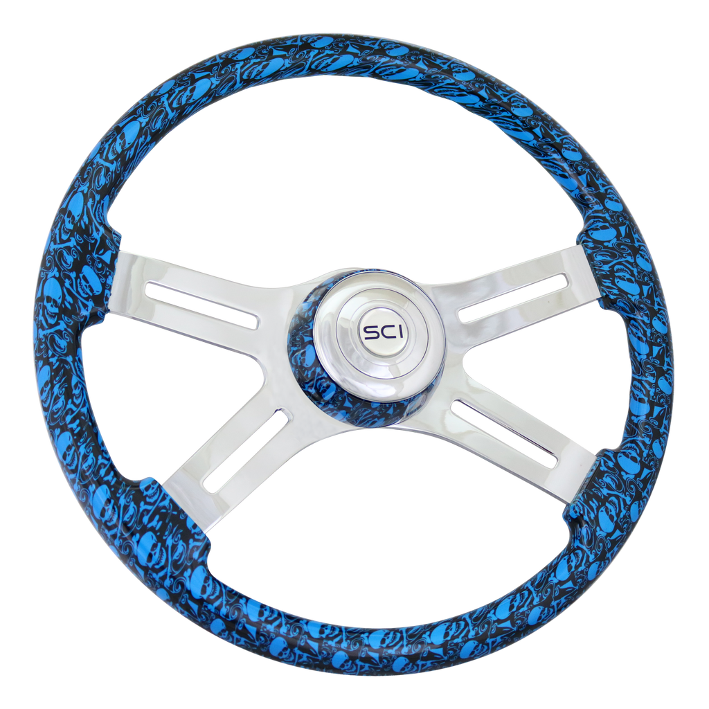 18" Blue Skulls Steering Wheel