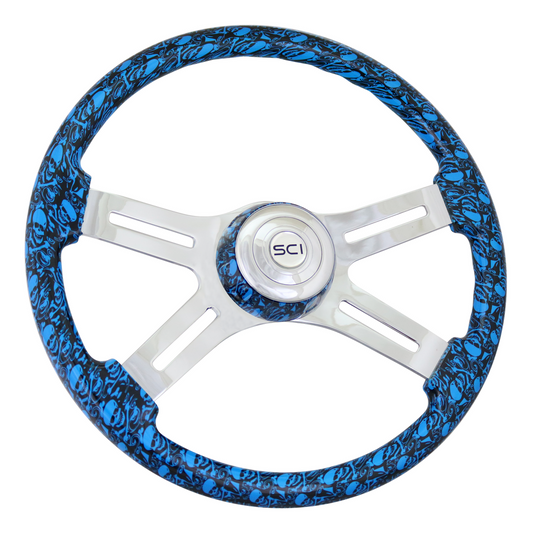 18" Blue Skulls Steering Wheel