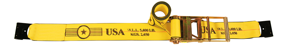 4"X 30' Long Handle Spin Free Ratchet Strap Assembly with Flat Hooks