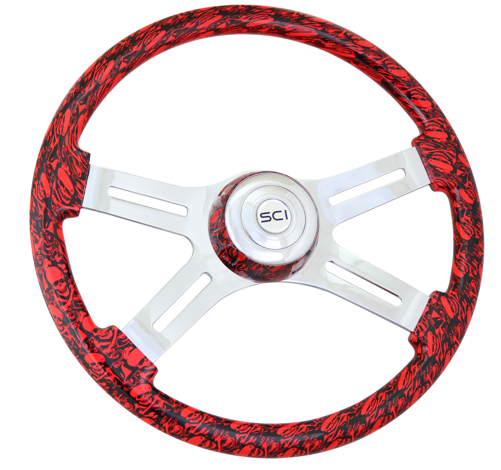 18" Viper Red Skulls Steering Wheel