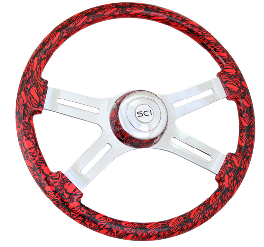 18" Viper Red Skulls Steering Wheel