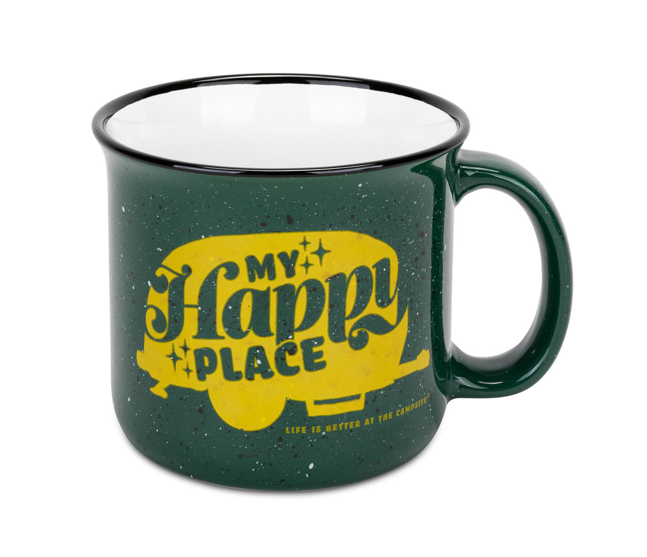 Life Is Better at the Campsite 14oz Ceramic Mug - "My Happy Place", Green