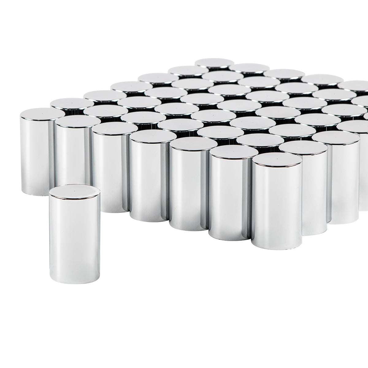 33mm x 3-1/2" Chrome Plastic Cylinder Nut Covers - Thread-On (60-Pack)