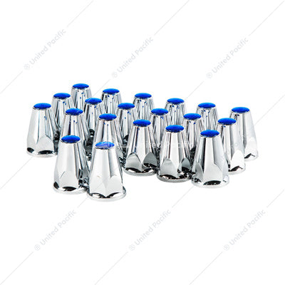 Chrome Plastic Nut Covers With Flange - Push-On -33mm X 2-3/4" (20-Pack)- Blue Reflector
