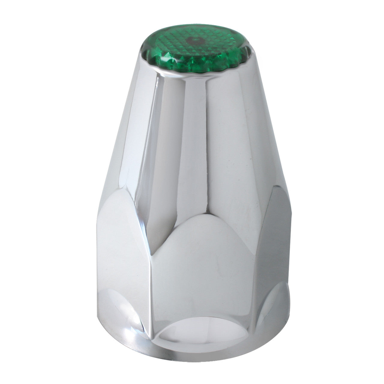 Classic Green Reflector Chrome Plastic Lug Nut Cover w/ Flange
